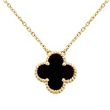四つ葉のクローバーネックレスレディースラッキーチャームペンダント誕生日プレゼントシンプル絶妙な軽い高級（黒色） [並行輸入品]