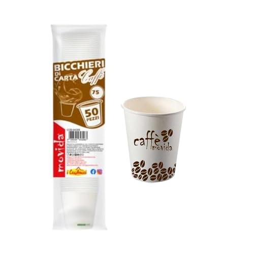 Avilia Juego de 50 vasos para el café con decoración de granos de café – Kit de vasos de café biodegradables, de papel, 0,75 ml, blanco y marrón