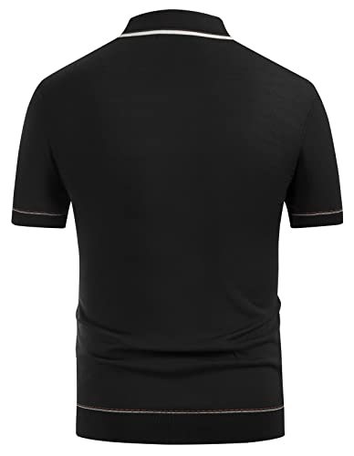 Pj Paul Jones Men's Tipped Ribbed Polo Sweater Contrast Short Sleeve Polo Shirt Black Xl #TOP2