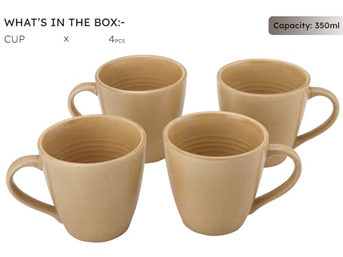 Image of Bodhi House Handcrafted Ceramic Coffee Mug Set of 4 Pieces (350 Ml), Stoneware Tea Cup, Microwave Safe Large Milk Mug, Matte Finish, Ideal for Daily use, Casual Gatherings and Gifting, Wood Brown