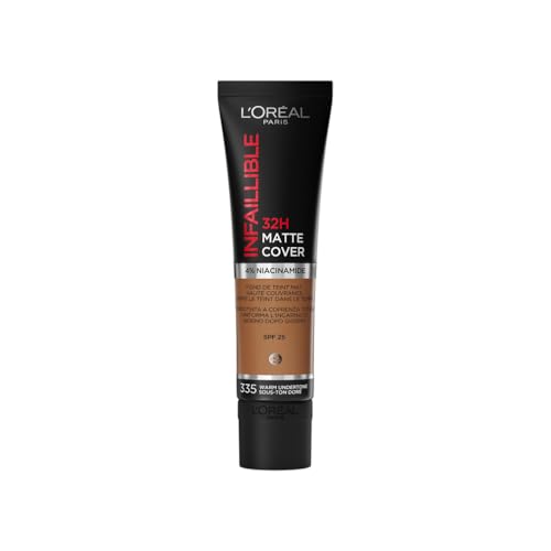 L'Oréal Paris - Fond de Teint Mat Haute Couvrance Waterproof - Longue Tenue - Léger & Matifiant - SPF 25 - Infaillible 32H Matte Cover - Teinte : 335 Sous-Ton Doré -...