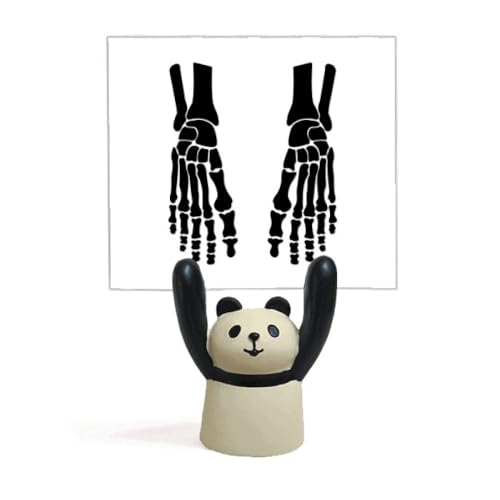 Support de mémo squelette pied humain avec figurine panda noir pour bureau