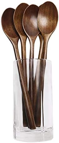 Mini Skater 5 Pcs Wooden Spoons Reusable Long Handle Natural Eco Friendly Tableware Flatware Kitchen Tools for Soup Cooking Serving Mixing Stirrer Eating