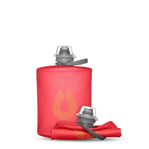 Hydrapak Stow (500ml, 17oz) - Collapsible Water Bottle - Ultralight & Packable Travel Bottle, Flexible Ski, Hike, Bike or Climb Squeeze Flask - Redwood Red