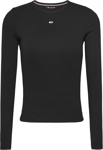 Tommy Jeans Damen Tjw Slim Essential Rib Ls Dw0dw17387 Kurzarm T-Shirt, Schwarz, M EU – Ansicht 6