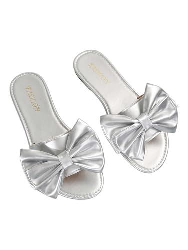 GORGLITTER Women's Bow Slide Sandals Flat Dressy Round Open Toe Slip on Summer Sandal