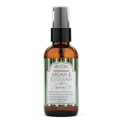 Shea Terra Organics Argan & Rosemary Cleansing Oil | Deep Pore Treatment, Bacteria Remover, Vitamin E Oil | All Skin Types - 2 oz