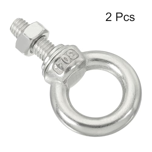 Image of uxcell M8*25 5 /16 inchx0.98 inch Stainless Steel Eye Bolts Threaded Screw Eyebolt Shoulder Ring with Nuts Washers for Lifting Hanging, 2 Set