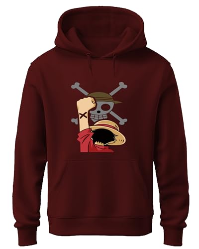Image of Khakey Black Colour Mens Hoodie | Cotton Solid Sweatshirt with Hood | Onepiece Monkey D Luffy | Anime Hoodies for Men