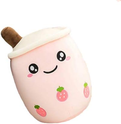 VICKYPOP Lindo juguete de peluche con forma de té de burbujas, cojín de almohada con forma de comida de dibujos animados, té con leche y frutas,