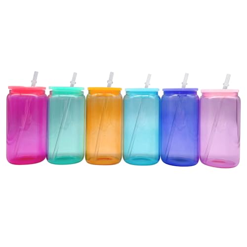 DiTFATOP 24pcs 16oz Glass Transparent Cups with Lids & Straws, Sublimation Jelly Glass Can Cup Blanks Bulk for Drinking, Juice, Soda, Iced Coffee, Beer, Set Wholesale