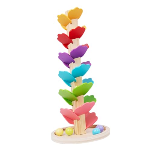 iplusmile 木製マーブルボール転がしおもちゃ 手指運動と認知力を育むコンパクト知育ツリー 積み木付き幼児用教育 親子で楽しむ屋外持ち運び