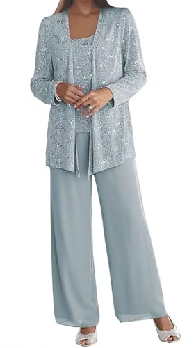 3 Pieces Chiffon Mother of The Bride Pant Suits for Wedding Sequin Grandmother of The Bride Pant Suits with Jacket