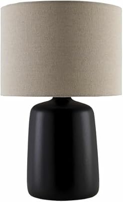 BoutiqueRugs Chiquimula Contemporary Geometric Ceramic Bedside Table Lamp for Bedroom Nightstand - Modern End Side Lighting for Living Room - Shade Linen - Black, Beige - 15" H