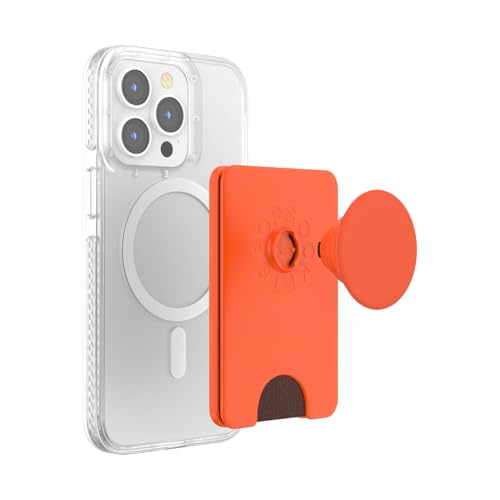 Image of PopSockets Phone Wallet for MagSafe, Phone Card Holder with Grip, Orange - Persimmon