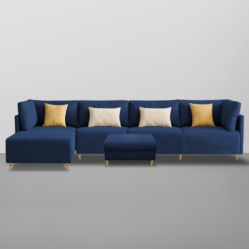 Image of Carina LHS 6 Seater L Shape Sofa Set with Center Table for Living Room (Blue Fabric) Premium Fabric Sofa