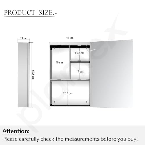 Image of Plantex 304 Stainless Steel Bathroom Mirror Cabinet /Mirror Cabinet for Wash Basin /Bathroom Organiser with Mirror -Chrome (16x24 Inch /LED, Defogger & Bluetooth)