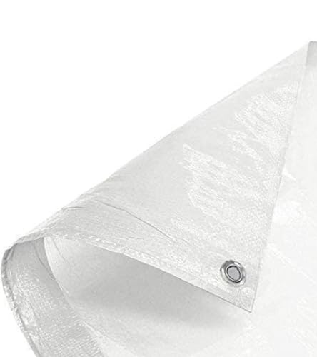 Image of Premsons Tarpaulin 120 GSM Thick Waterproof UV Resistant Poly Tarp Sheet | Heavy Duty Rot Rip Tear Proof Cover with Reinforced Edges and Grommets for Rain Roof Shed Protection | 12 x 12 Feet White