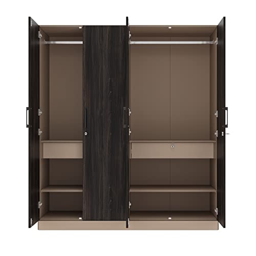 Image of Wakefit Wardrobe | 1 Year Warranty | Engineered Wood Almirah, Cupboard for Clothes Storage | 2 Door, 2 Shelves, Drawer, 1 Hanging Space | Cashmere Plus - Frappe-Wyoming Maple