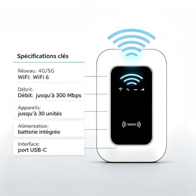 Routeur WiFi Portable 4G/5G WiFi6 300Mbps Débloqué, Modem Poche Compatible Opérateurs FR/EU, Connexion Jusqu'à 30 Appareils, Batterie Longue Durée Voyage Camping Caravan sans Frais d'Itinérance