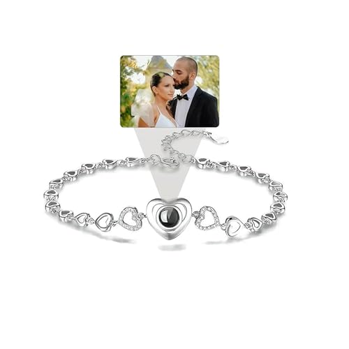 AVINVAN Pulsera con foto de plata de ley 925, pulsera de proyección personalizada con foto, joyería personalizada, colgante de corazón, regalo para mujeres, madres, niñas, hermanas, hombres,