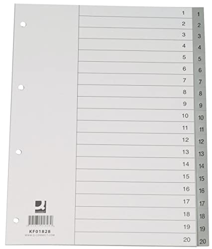 Q-Connect KF01828 Zahlenregister - 1-20, PP, A4, 20 Blatt, grau