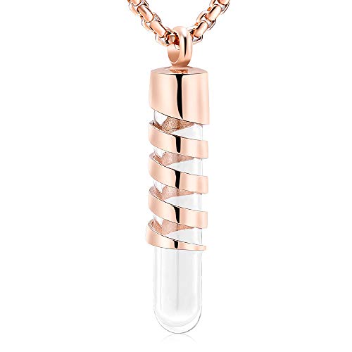 Clear Glass Tube Cremation Urn Jewelry Ashes Holder Necklace Keepsake Memorial Pendant Including Box/Fill Kits (Rose Gold) #TOP19