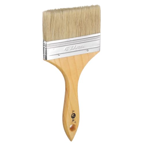 sourcing map Chip Paint Brush 4 Flat Paint and Chip Natural Bristles Brushes with Wooden Handle and Hole for DIY Art Painting Furniture Cabinet Fences Deck Wall Door Trim, Brown