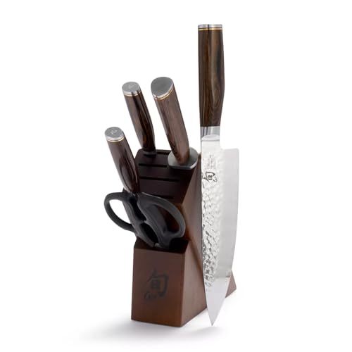Shun Cutlery Premier 6 Piece Knife Block Set, Includes 8 Inch Chef's Knife, 4 Inch Paring Knife, 6.5 Inch Serrated Utility Knife, Herb Shears, & Honing Steel, Handcrafted Japanese Kitchen Knives
