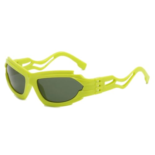 Lunettes de soleil Steampunk haut de gamme à lignes irrégulières et finition monobloc verte