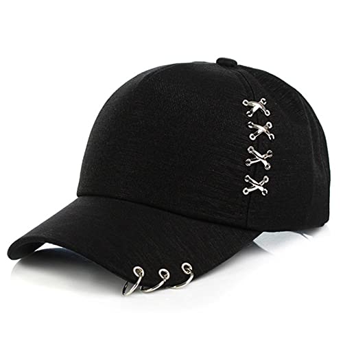 UKKD Baseball Cap Kreativer Piercing Ring Baseballkappe Punk Hip Hop Caps Baumwolle Erwachsener Lässig Solid Einstellbar Unisex Caps Snapback-E Cover