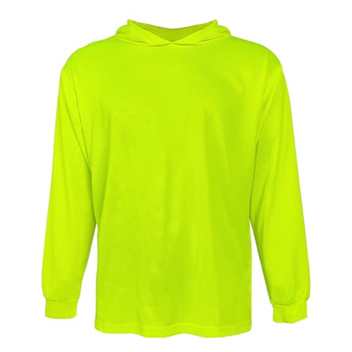 Hi Vis Safety Hoodie, High Visibility Shirts for Men, Long Sleeve, Construction Work Shirts with Sun Protective Hood