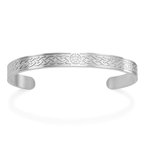 VASSAGO Bracelet à nœud celtique pour femme en acier inoxydable réglable Viking Triquetra celtique Triquetra Trinité Nœud Manchette Bracelets Sorcellerie Amulette Bijoux Irlandais Cadeau Hommes