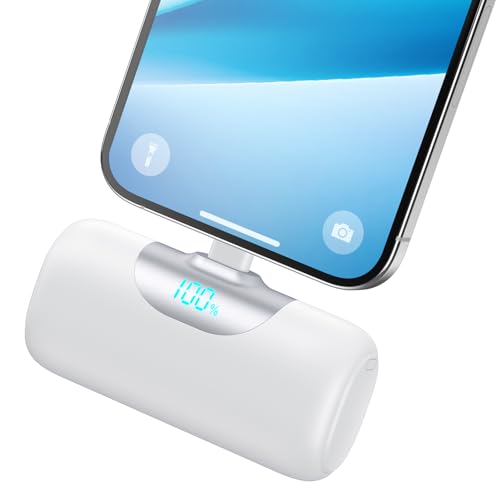 Mini Bateria Externa para iPhone, 5500mAh Power Bank 15W PD Carga Rapida Cargador Portátil Ultra Compacto Powerbank con Pantalla LED Compatible con iPhone 14/13/12/11/XS/8/7 y Más