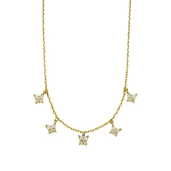 Purelei® Collar de mariposa (oro, oro rosa) resistente al agua para mujer con 5 colgantes en forma de mariposa, collar de acero inoxidable con piedras semipreciosas, regalo para mujeres