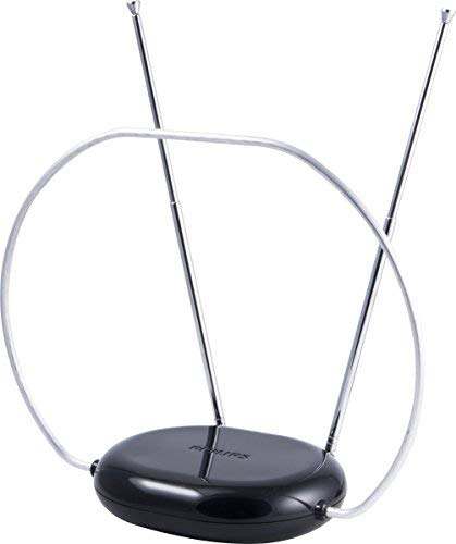 Philips Rabbit Ears Black Indoor TV Antenna, Dipoles and Circular Loop, Tabletop Antenna