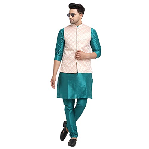 Image of SAIFOO Men's Kurta Pyjama & Printed Nehru Jacket Set.
