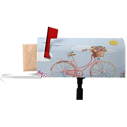 Numland Post Letter Box Cover Red Bicycle on The Grass Mailwraps Mailbox Covers with Magnetic Strips 21×18 Inch Perfect for Outdoor Display Spring Flower Basket Pastel Colors Shining Brightly Cover