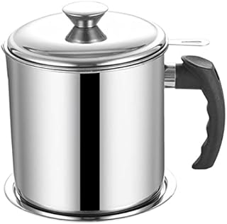 Oil Strainer Pot Stainless Steel Grease Container Oil Storage Can with Removable Filter Lid,Grease Container with Strainer,for Home