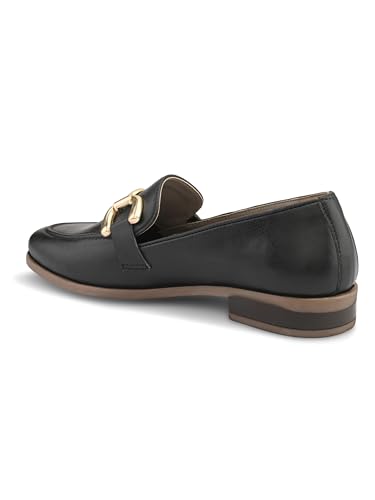 Image of San Frissco Women's Loafers | Solid Round Toe Slip-On Shoes for Women PU Moccasins with Horsebit & Buckle | Comfortable $ Lightweight for Casual, Office & Daily Use