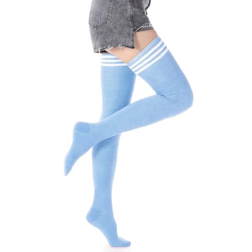 Image of AQOKKA Extra Long Thigh High Socks for Women Striped Over Knee Thigh Socks Long Boot Thigh High Stockings Leg Warmers