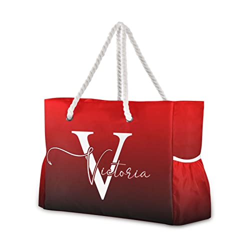 RunningBear Custom Red Black Large Beach Bags Personalized Shoulder Tote Bag for Women Customized Gym Tote