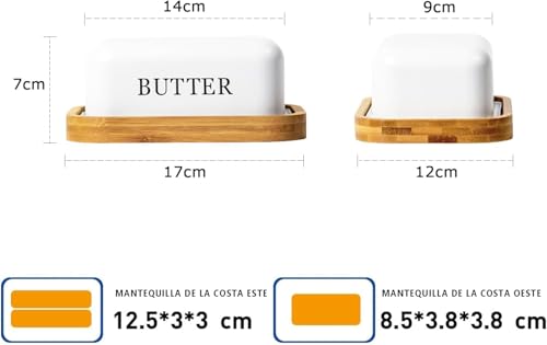 Miniatura 2 de Madera Nieve Mantequillera De Acero Inoxidable Con Tapa De Bambú Elegante Y Sostenible Para 250 G De Mantequilla Blanco, 250g