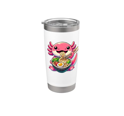 Axolotl mangeant des nouilles ramen, enfants et filles | Anime et Kawaii Gobelet isotherme en acier inoxydable double paroi