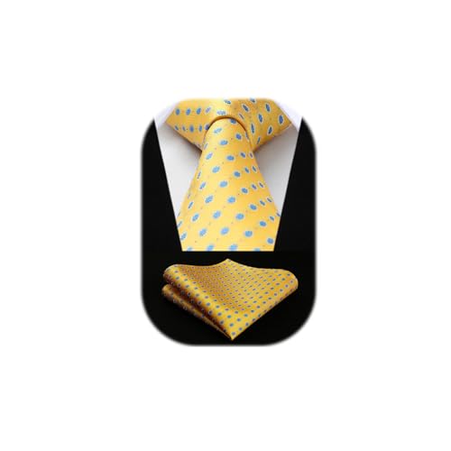 HISDERN Cravate Homme Jaune à Pois Cravates et Pochette Mariage Dot Ensemble de Cravate Mouchoir