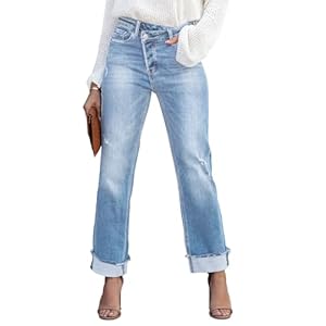 Metietila Women’s High Rise Corssover Boyfriend Jeans Distressed Stretchy Denim Pants