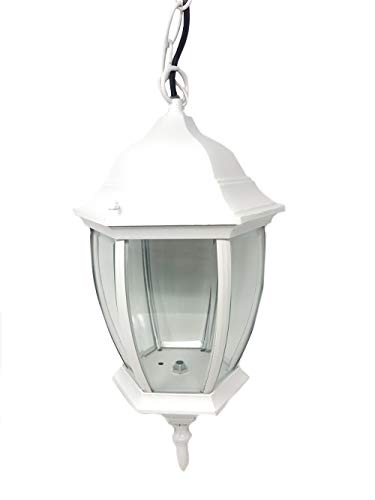 Vetrineinrete® Lanterna sospesa a tenuta stagna da soffitto attacco e27 lampada da giardino retrò applique antico per esterno a sospensione con catenaper balcone terrazzo es40 (Bianco) N19