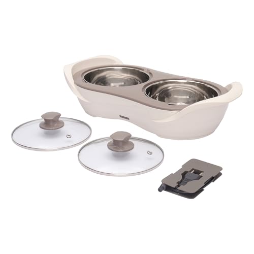 Jaypee Plus 1150 ml +1150 ml Stainless Steel Electric Casserole Set | Shockproof, Rustproof | 2 in 1 Electric Bowl for Food Warmer & Buffet Server - (Ivory)