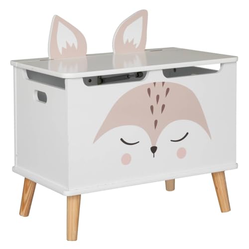 Atmosphera - Coffre Enfant Renard - Bois et pin - Blanc - 53x54-5 cm