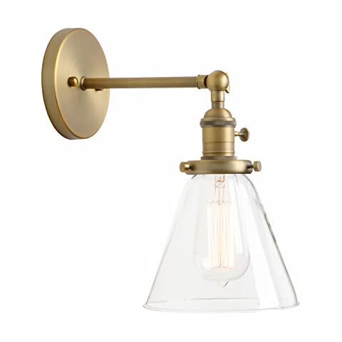 Permo Industrial Wall Sconce Lighting with On/Off Switch Funnel Flared Clear Glass Hand Blown Shade (Antique) Cover
